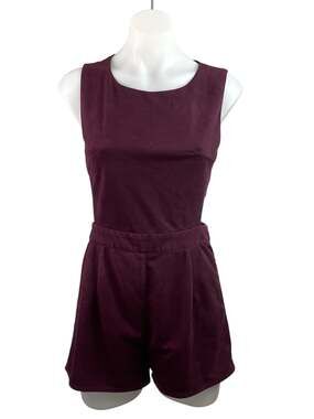 She + Sky Womens Maroon Sleeveless Cutout Active Athleisure Jumpsuit Romper Sz S